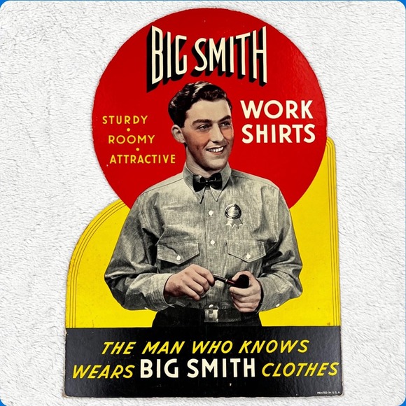 1940s Big Smith Work Shirts Advertising Sign 19" Cardboard Easel Back Display - Picture 6 of 16